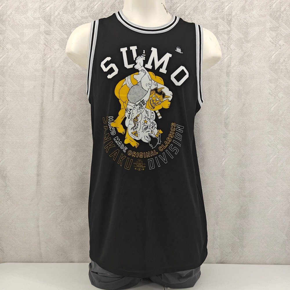 Athletic Knit Sumo Sankaku Division Jersey Mens Large Black Graphic Mesh Tank